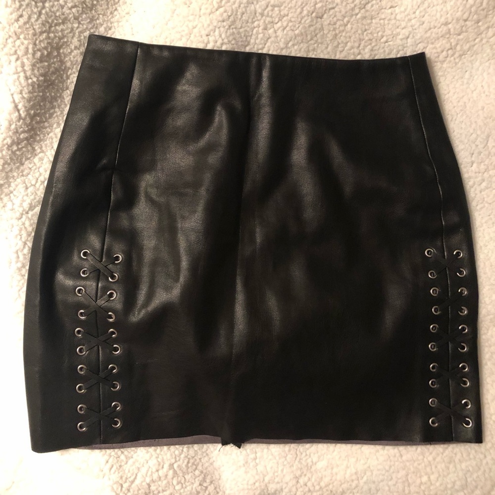 Faux Leather Black Mini Skirt with laces